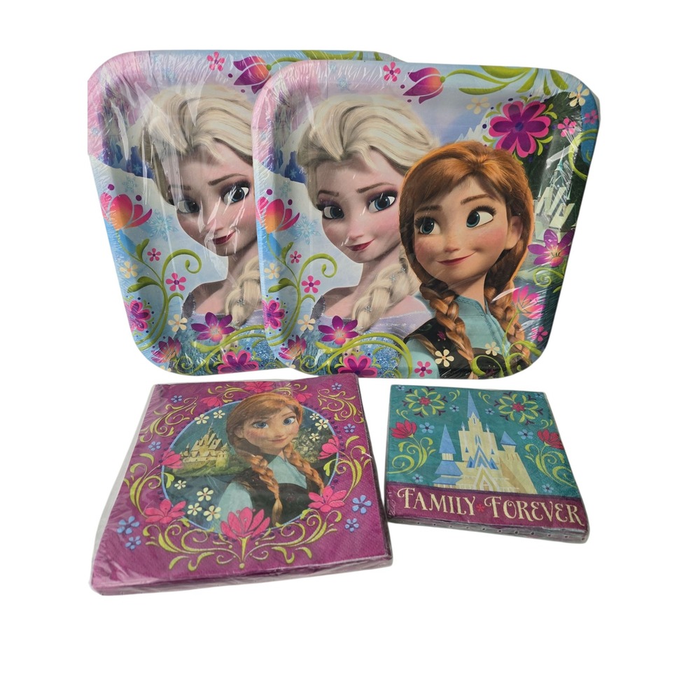 Lot of Disney FROZEN Birthday Party Pack Plates & Napkins For 16 Party Supplies